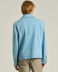 AZURE COTTON JACKET WITH LAMBSKIN DETAIL AND CUPRO LINING