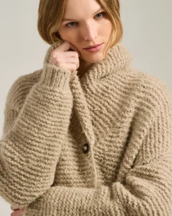 BEIGE CASHMERE CARDIGAN WITH SHAWL COLLAR
