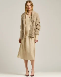 BEIGE CASHMERE CARDIGAN WITH SHAWL COLLAR