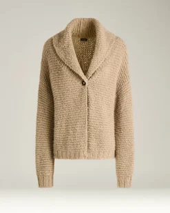 BEIGE CASHMERE CARDIGAN WITH SHAWL COLLAR