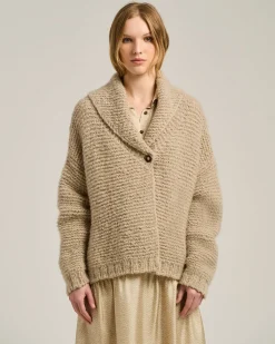 BEIGE CASHMERE CARDIGAN WITH SHAWL COLLAR