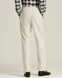 BEIGE COTTON TROUSERS WITH ELASTIC WAIST