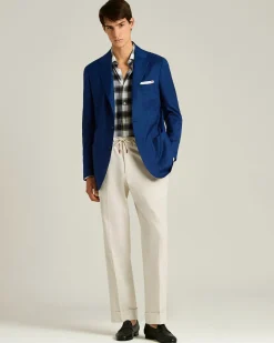 BEIGE COTTON TROUSERS WITH ELASTIC WAIST
