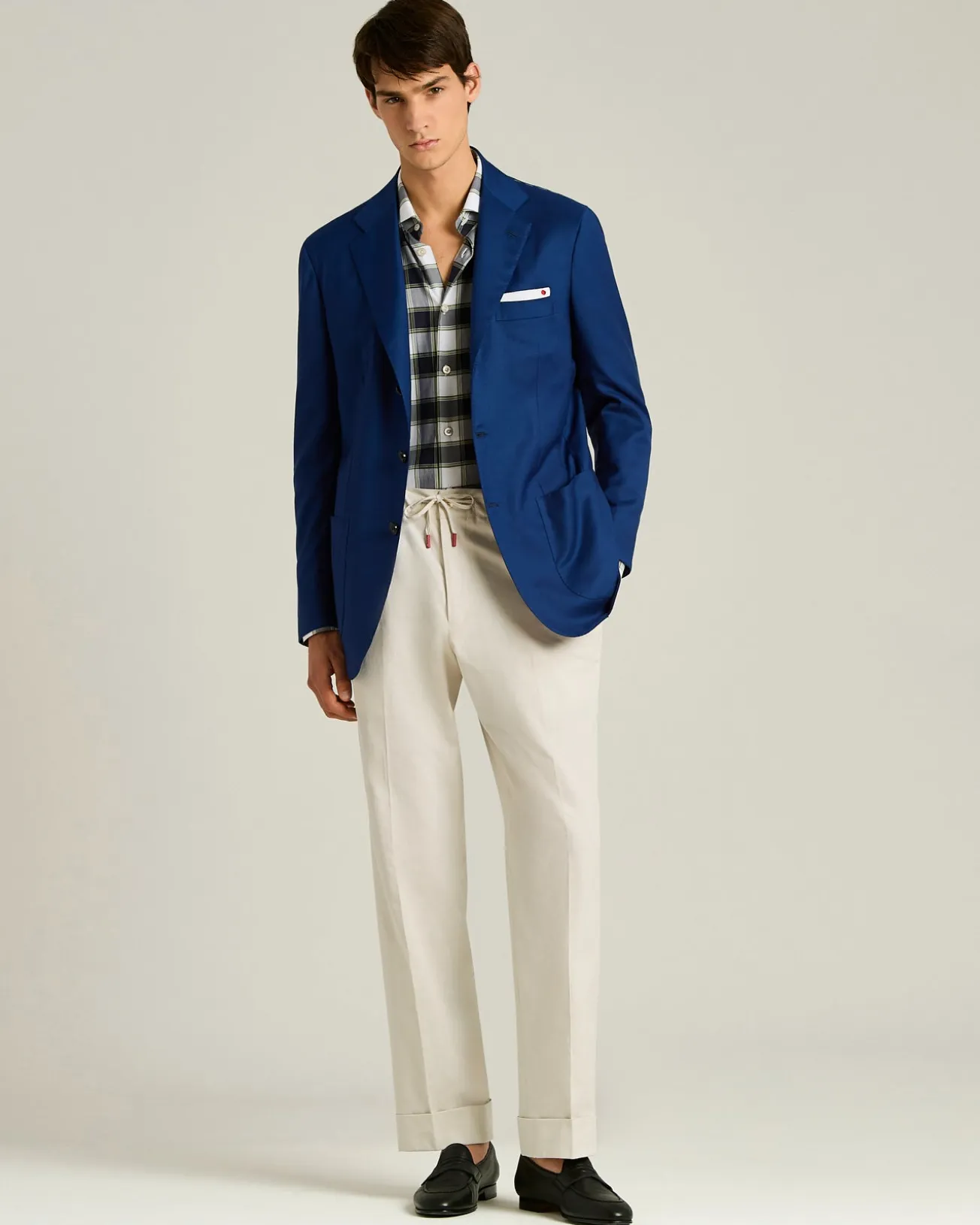 BEIGE COTTON TROUSERS WITH ELASTIC WAIST