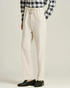 BEIGE COTTON TROUSERS WITH ELASTIC WAIST