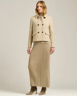 BEIGE DOUBLE-BREASTED WOOL AND ALPACA-BLEND PEA COAT