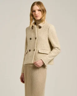 BEIGE DOUBLE-BREASTED WOOL AND ALPACA-BLEND PEA COAT