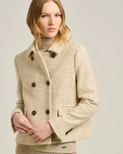BEIGE DOUBLE-BREASTED WOOL AND ALPACA-BLEND PEA COAT