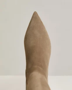 BEIGE KID SUEDE BOOTS WITH STILETTO HEEL