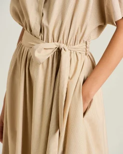 BELTED ORANGE DRESS IN NYLON AND SILK BLEND