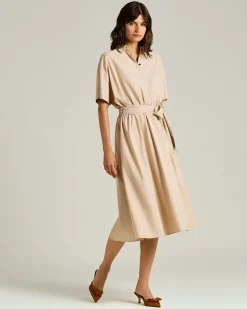 BELTED ORANGE DRESS IN NYLON AND SILK BLEND