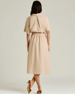 BELTED ORANGE DRESS IN NYLON AND SILK BLEND