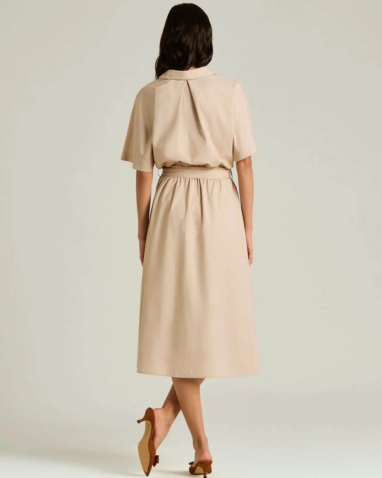 BELTED ORANGE DRESS IN NYLON AND SILK BLEND