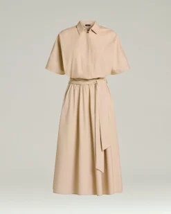 BELTED ORANGE DRESS IN NYLON AND SILK BLEND