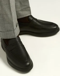 BLACK DEERSKIN LOAFERS WITH RUBBER SOLE