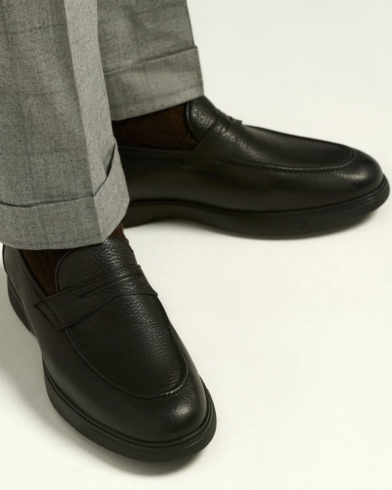 BLACK DEERSKIN LOAFERS WITH RUBBER SOLE