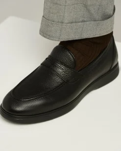 BLACK DEERSKIN LOAFERS WITH RUBBER SOLE