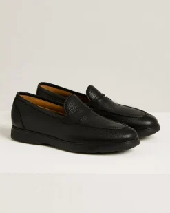 BLACK DEERSKIN LOAFERS WITH RUBBER SOLE