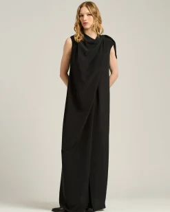 BLACK DRAPED DRESS IN PURE SILK
