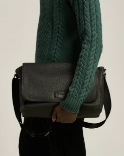 BLACK GRAINED STAG-LEATHER SHOULDER BAG