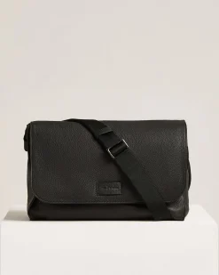 BLACK GRAINED STAG-LEATHER SHOULDER BAG