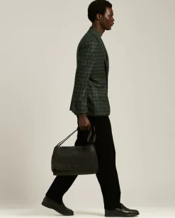 BLACK GRAINED STAG-LEATHER SHOULDER BAG