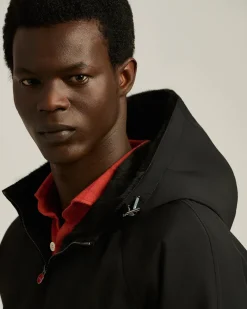 BLACK HOODED JACKET LINED WITH WEASEL FUR