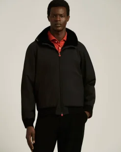 BLACK HOODED JACKET LINED WITH WEASEL FUR
