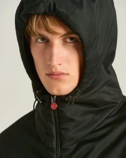 BLACK HOODED TECHNICAL FABRIC JACKET