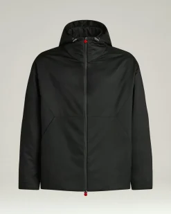 BLACK HOODED TECHNICAL FABRIC JACKET