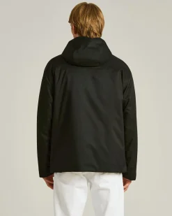 BLACK HOODED TECHNICAL FABRIC JACKET