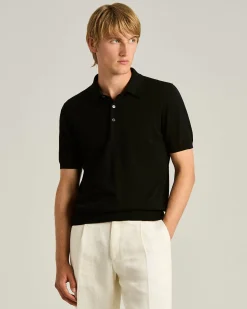 BLACK PURE COTTON SHORT-SLEEVED POLO SHIRT