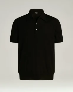 BLACK PURE COTTON SHORT-SLEEVED POLO SHIRT