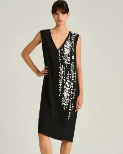 BLACK SILK DRESS WITH HAND EMBROIDERED DESIGN