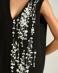 BLACK SILK DRESS WITH HAND EMBROIDERED DESIGN