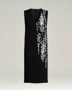 BLACK SILK DRESS WITH HAND EMBROIDERED DESIGN