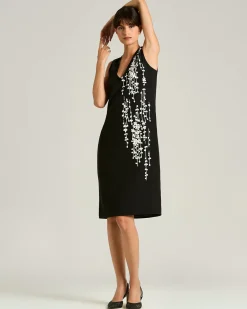 BLACK SILK DRESS WITH HAND EMBROIDERED DESIGN