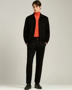 BLACK WOOL COMFORT TROUSERS WITH ELASTIC WAISTBAND