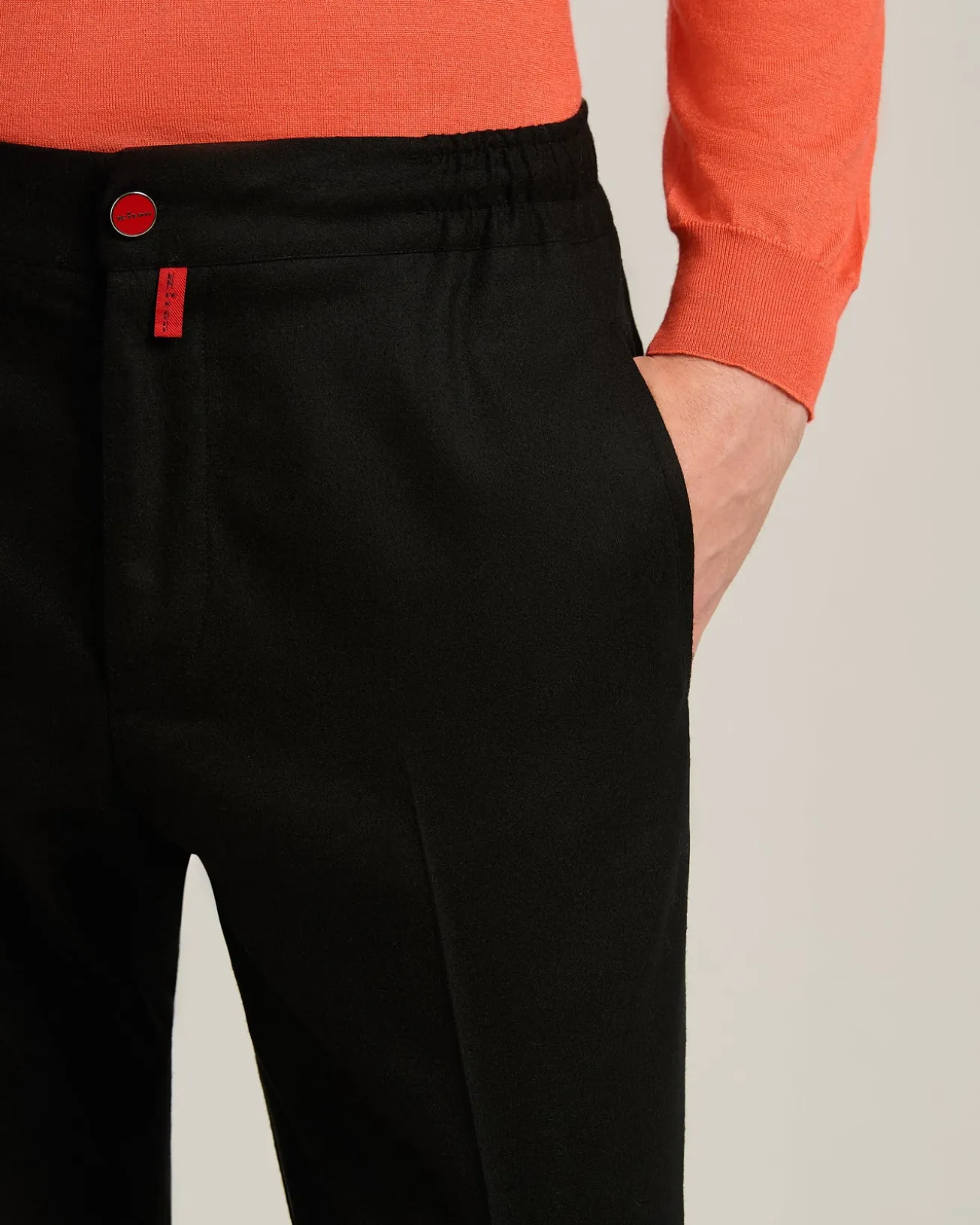 BLACK WOOL COMFORT TROUSERS WITH ELASTIC WAISTBAND