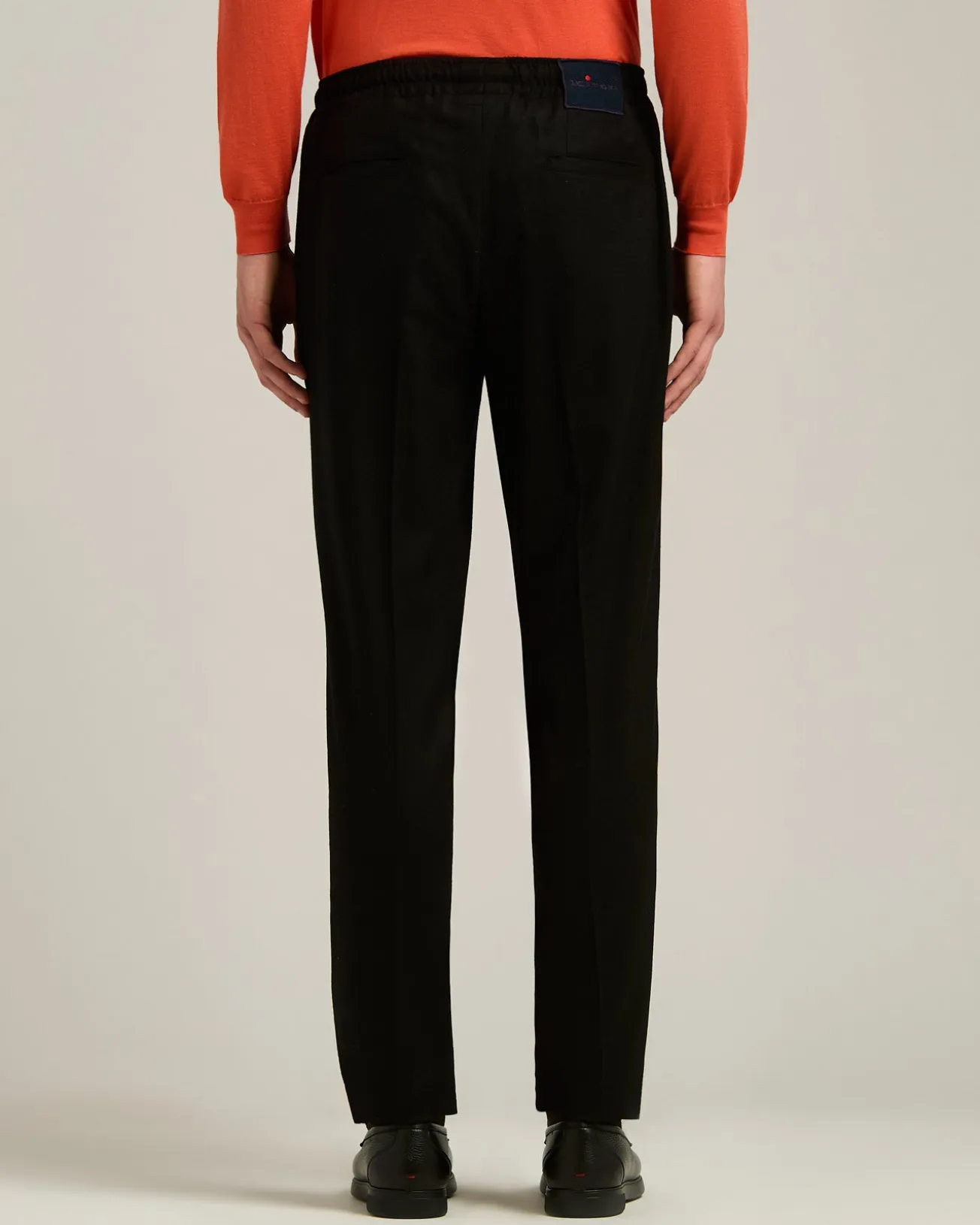 BLACK WOOL COMFORT TROUSERS WITH ELASTIC WAISTBAND