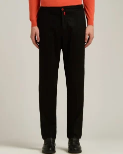 BLACK WOOL COMFORT TROUSERS WITH ELASTIC WAISTBAND