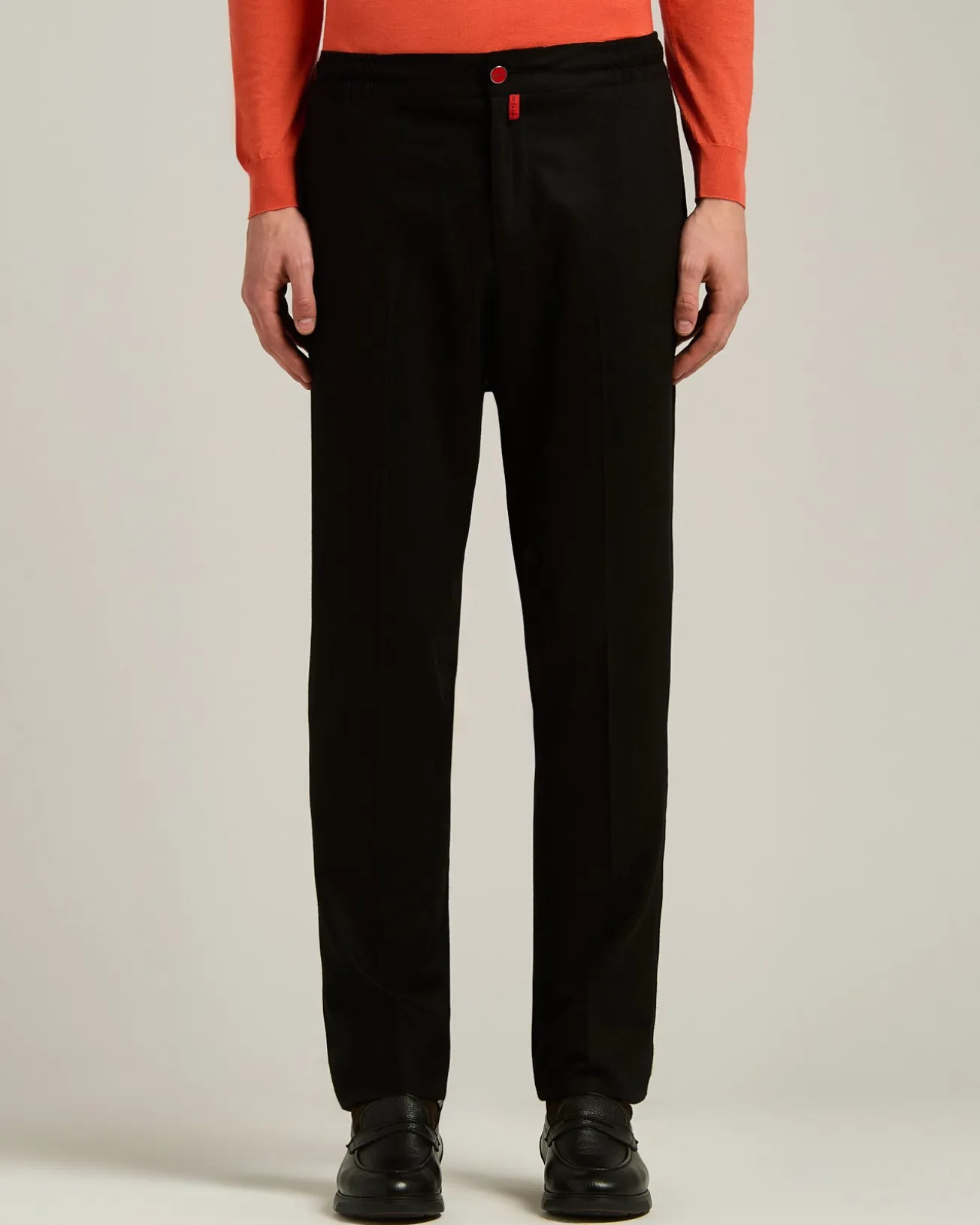 BLACK WOOL COMFORT TROUSERS WITH ELASTIC WAISTBAND