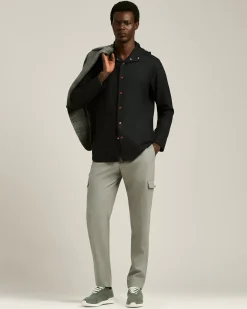 BLACK WOOL 'PETER' OVERSHIRT WITH HOOD