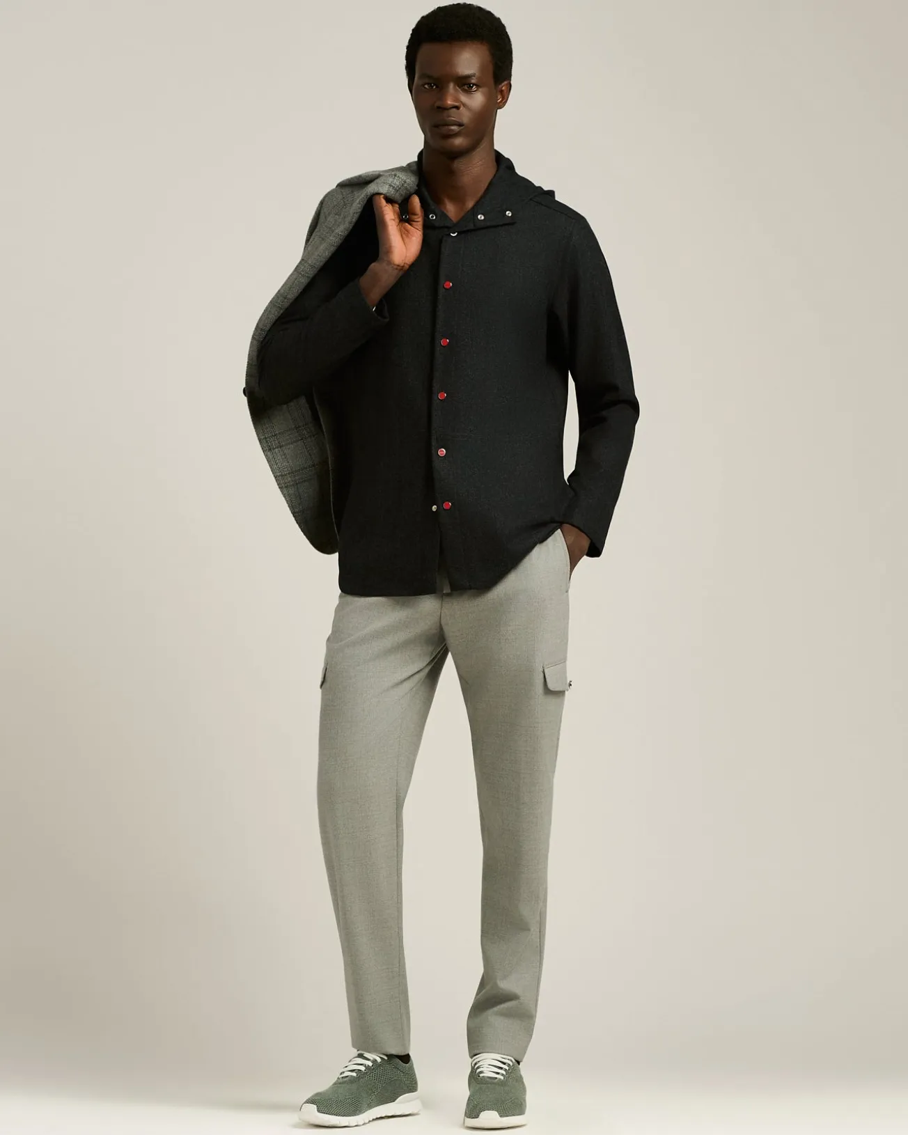 BLACK WOOL 'PETER' OVERSHIRT WITH HOOD