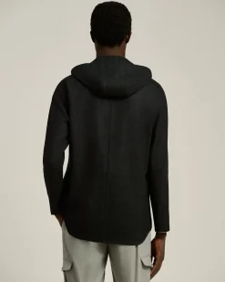 BLACK WOOL 'PETER' OVERSHIRT WITH HOOD
