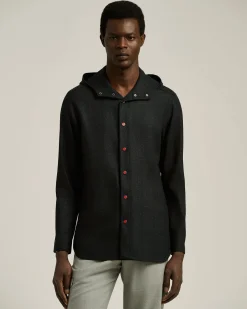 BLACK WOOL 'PETER' OVERSHIRT WITH HOOD