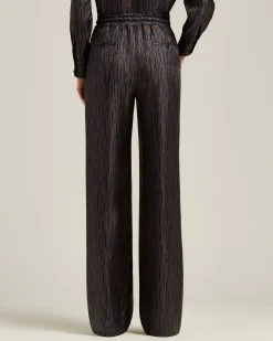 BLUE AND BROWN PRINTED SILK PALAZZO TROUSERS