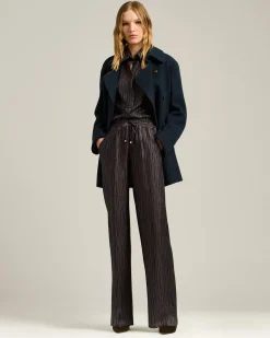 BLUE AND BROWN PRINTED SILK PALAZZO TROUSERS