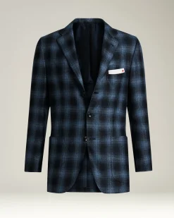 BLUE CHECKED CASHMERE BLEND JACKET