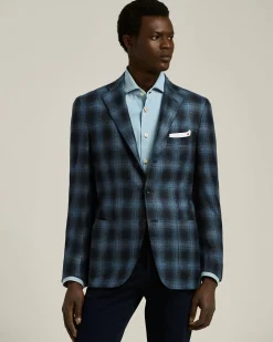BLUE CHECKED CASHMERE BLEND JACKET